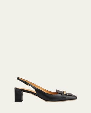 Tod's Leather Bar Slingback Pumps - Natural