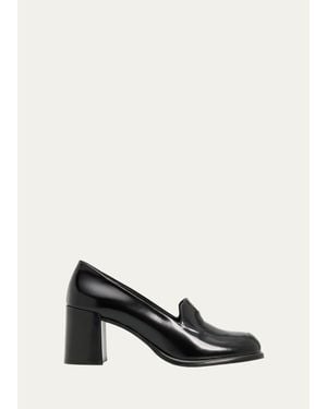 Prada 65Mm Mocassini Leather Loafer Pumps - White