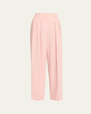 Michael Kors Pleated Wide-Leg Linen Pants - Pink