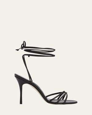 Manolo Blahnik Leva Strappy Ankle-Wrap Sandals - White