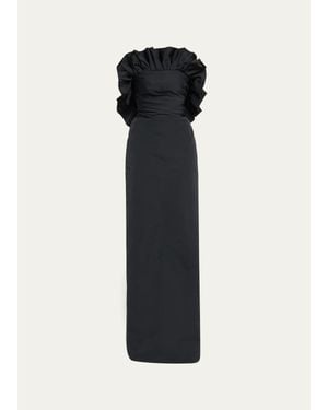 Atelier Prabal Gurung Strapless Ruffle Faille Column Gown - Black