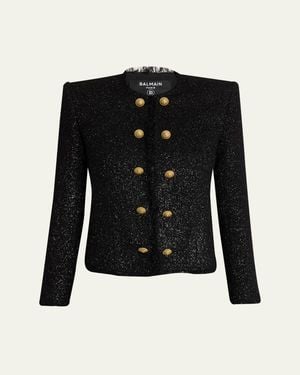 Balmain Buttoned Glitter Tweed Cardigan - Black