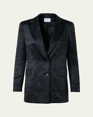 Akris Punto Crinkled Satin Single-Breasted Blazer Jacket - Blue