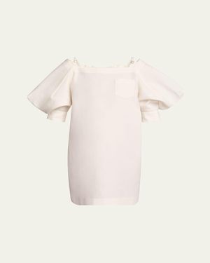 Sacai Cold-Shoulder Puff Sleeve Mini Dress - Natural