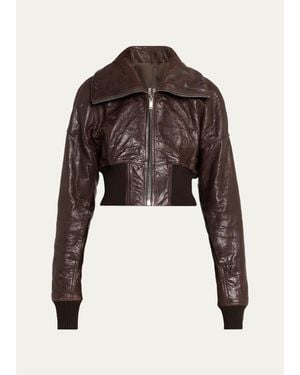 Rick Owens Dracuflight Leather Zip-Up Bomber Jacket - Brown