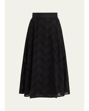 Akris Orbit Broderie Anglaise Midi Skirt - Black