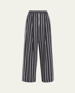 Michael Kors Striped Silk Pleated Wide-Leg Pajama Pants - Blue