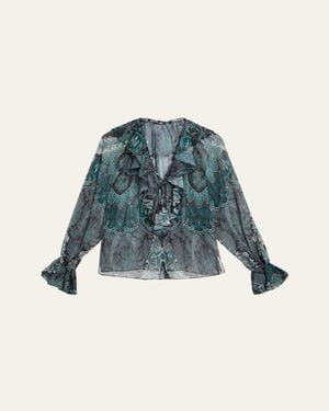 Kobi Halperin Locke Ruffle Tie-Neck Blouse - Blue