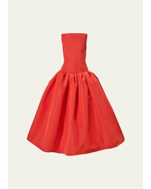 Carolina Herrera Strapless Drop-Waist Flared Silk Midi Dress