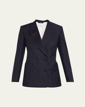 Givenchy Double-Breasted Pinstripe Wool Jacket - Blue