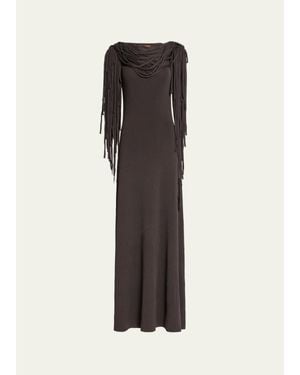 Altuzarra Chaney Fringe Cowl-Neck Gown - Black