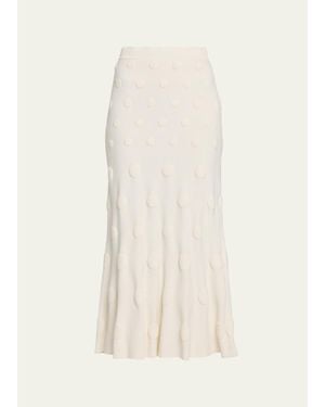 Lela Rose Pucker Dot Knit Midi Skirt - White