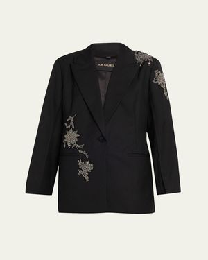 Kobi Halperin Lariz Single-Button Crystal Applique Jacket - Black