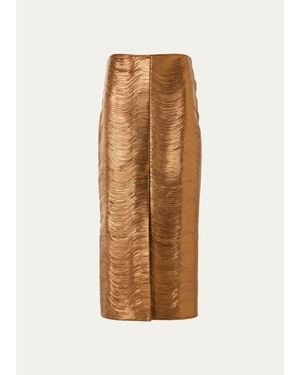 Akris Embroidered Lame Nappa Leather Midi Pencil Skirt - Natural