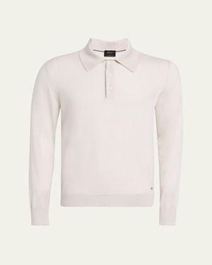 Brioni Cashmere-Silk Polo Sweater - Natural