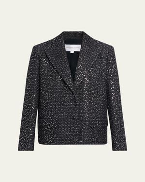 Michael Kors Single-Button Sequin Cotton Tweed Blazer - Blue
