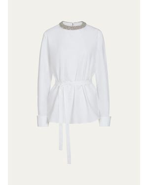 Twp Crystal-Embellished Tie-Waist Top - White