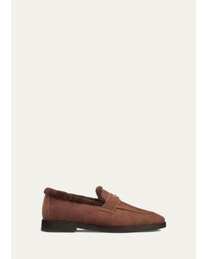 Bougeotte Suede And Shearling Loafers - Brown