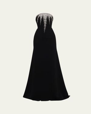 Naeem Khan Strapless Crystal-Embellished Crepe Fit-&-Flare Gown - Black