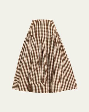 Lela Rose Long Plaid Taffeta Full Skirt - Natural