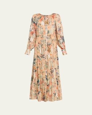 Kobi Halperin Xandra Tiered Metallic Floral-Print Maxi Dress - Natural