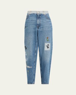 Marni Embroidered Straight-Leg Denim Pants - Blue