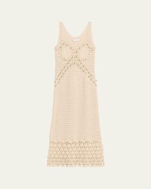 Rabanne Embellished Textured Crochet Knit Midi Dress - Natural