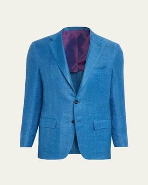 Kiton Linen, Cashmere And Silk Herringbone Sport Coat - Blue