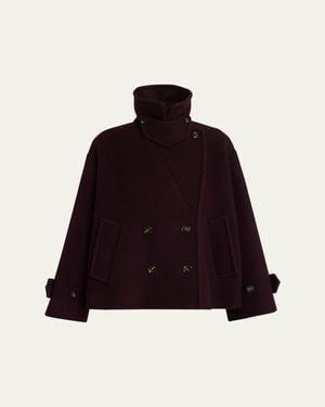 Chloé Wool Double-Breasted Oversized Pea Coat - Red