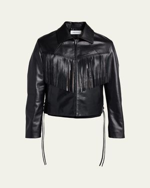McQueen Western Fringe-Trim Leather Jacket - Blue