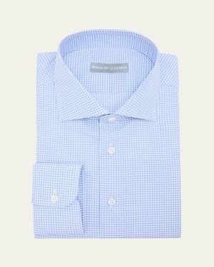 Bergdorf Goodman Cotton Gingham Check Spread-Collar Dress Shirt - Blue