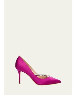 Manolo Blahnik 90Mm Nadira Jeweled Satin Pumps - Pink