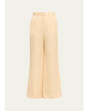 Rosie Assoulin Paneled Satin Jacquard Pintuck Flare Pants - Natural