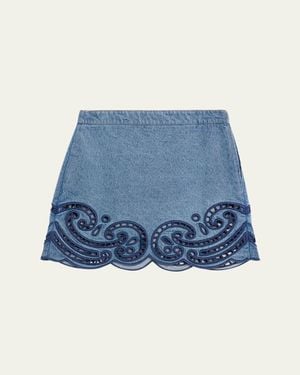 Ulla Johnson Cadiz Embroidered Denim Mini Skirt - Blue