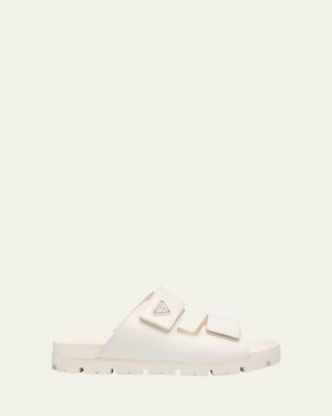 Prada Fussbett Leather Dual-Grip Slide Sandals - Natural