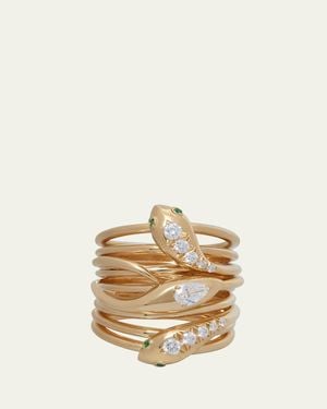 Sidney Garber 18K Serpentine Ring With Diamonds And Emeralds - Natural