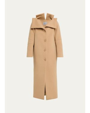 Balenciaga Architectural Vareuse Collar Wool Long Coat - Natural