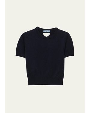 Prada Triangle Cut-Out Cashmere Crew Neck Knitted Top - Blue
