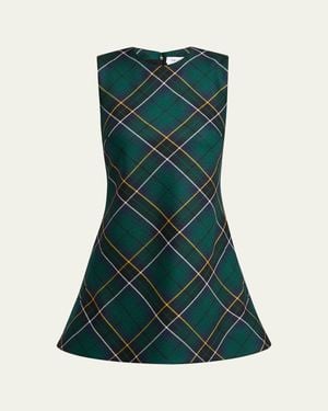 McQueen Tartan Sleeveless Flared Mini Dress - Green