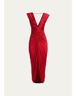 Versace Ruched Tulip-Hem Gown - Red