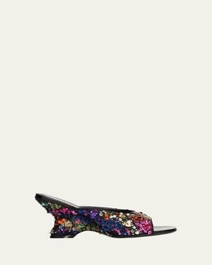 Dries Van Noten 75Mm Embellished Satin Slide Sandals - White
