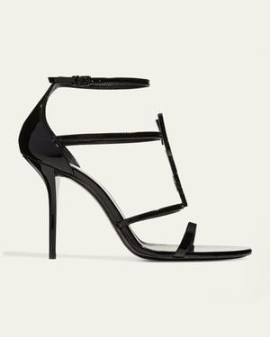 Saint Laurent Opyum Ysl Patent Ankle-Strap Sandals - White