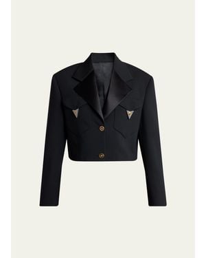 Versace Cropped Informal Wool Jacket - Blue