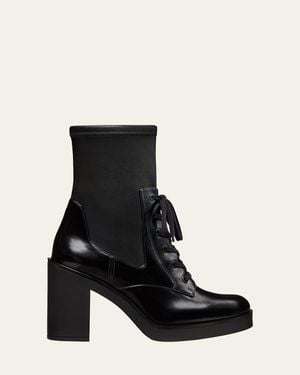 Stuart Weitzman Everitt Stretch Leather Lace-Up Booties - Black