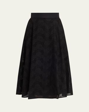 Akris Orbit Broderie Anglaise Midi Skirt - Black