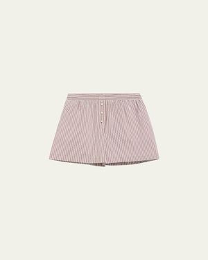 Brunello Cucinelli Striped Crispy Cotton-Silk Pajama Shorts - Natural
