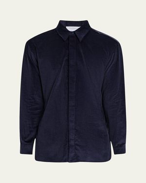 Gabriela Hearst Nicolas Corduroy Concealed-Placket Sport Shirt - Blue