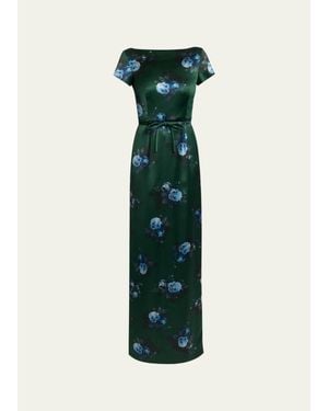 Erdem Duchess Printed Boatneck Maxi Dress - Green