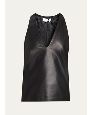 Balmain V Neck Lambskin Leather Tank Top - Black