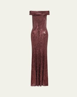 Jenny Packham Echo Off-Shoulder Sequined Gown - Red